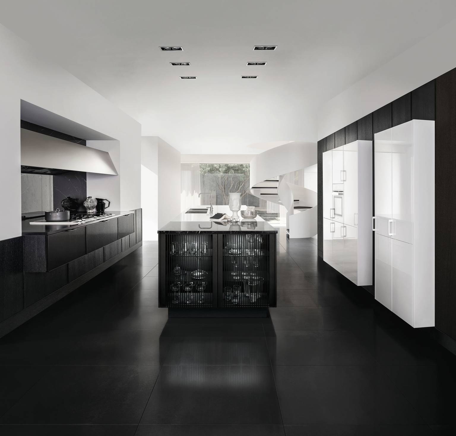 SieMatic Pure SE 3003 R in titan white and black matte oak with kitchen island